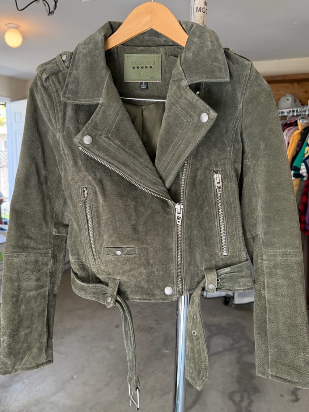 BLANK NYC Olive Suede Cropped Moto Jacket